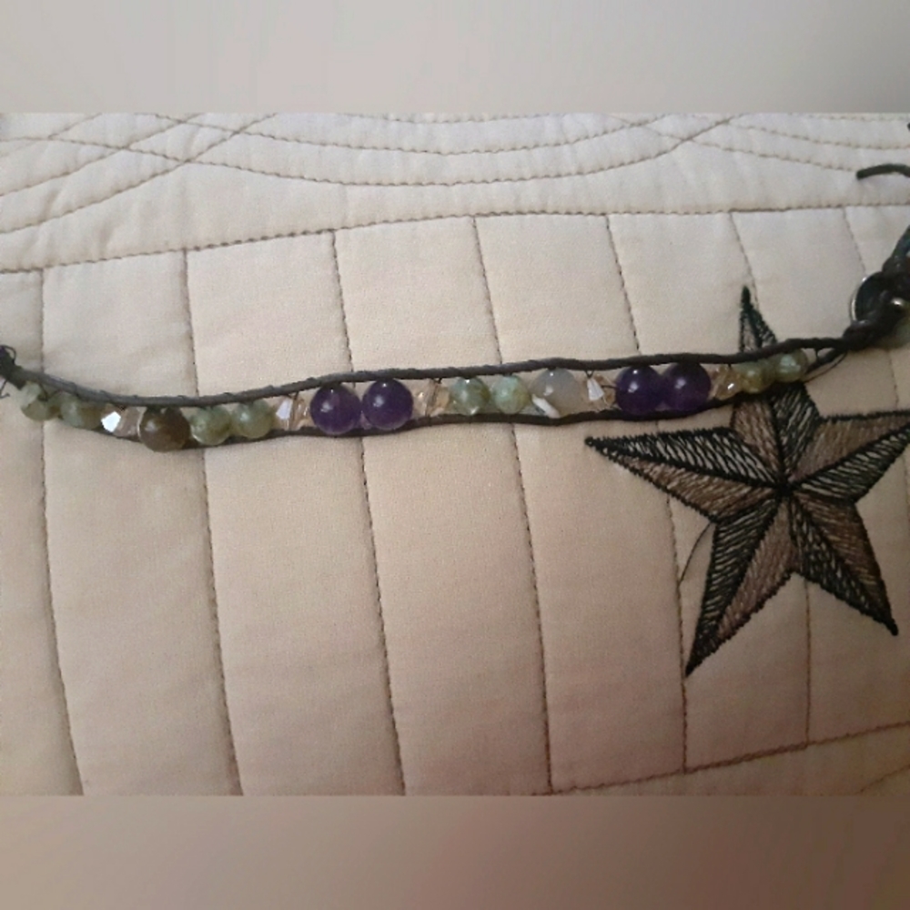 Handmade leather wrap beaded bracelet